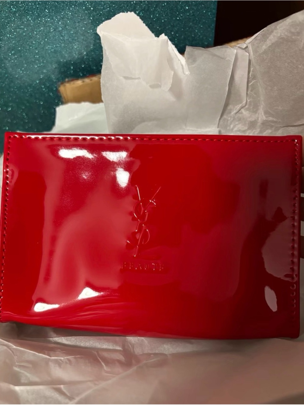 YSL Beauty Patent Leather Red Makeup Cosmetic Bag